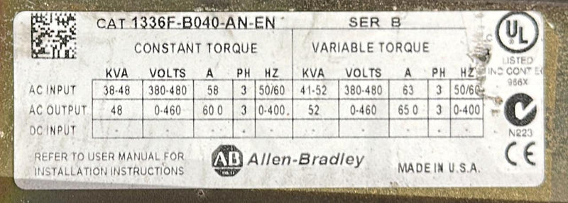 ALLEN BRADLEY DRIVE    1336F-B040-AN-EN    SER B