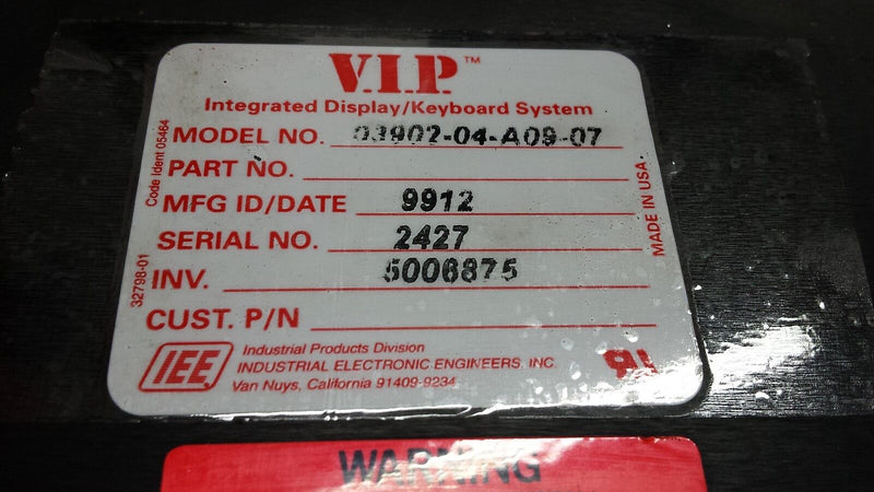 VIP IEE INTEGRATED DISPLAY/KEYBOARD SYSTEM 03902-04-A09-07, 03902-04A09-07