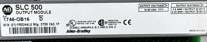 ALLEN  BRADLEY SLC 500 OUTPUT MODULE    1746-OB16   SER D