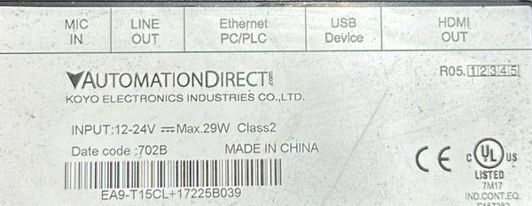 AUTOMATION DIRECT SCREEN EA9-T15CL-17225B039
