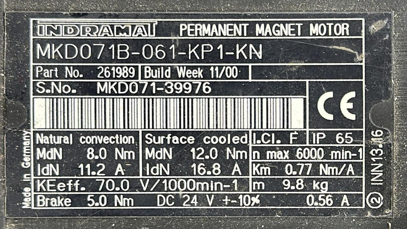 INDRAMAT PERMANENT MAGNET MOTOR    MKD071B-061-KP1-KN