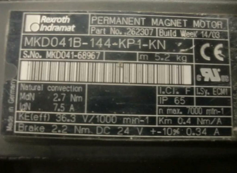 REXROTH INDRAMAT PERMANENT MAGNET MOTOR MKD041B-144-KP1-KN