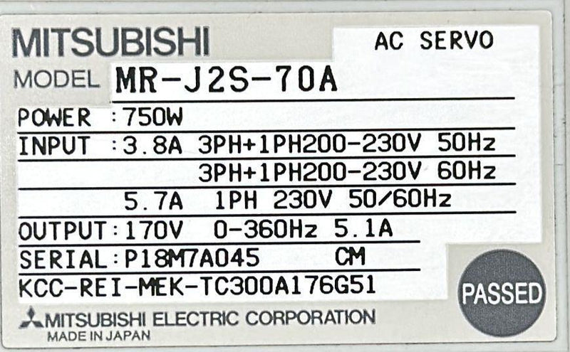 MITSUBISHI AC SERVO DRIVE MR-J2S-70A