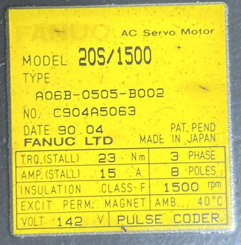 FANUC SERVOMOTOR A06B-0505-B002