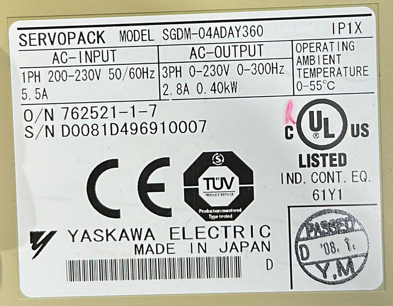 YASKAWA SERVOPACK DRIVE SGDM-04ADAY360