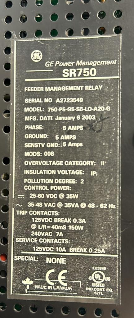 GENERAL ELECTRIC SR750 SAFETY RELAY