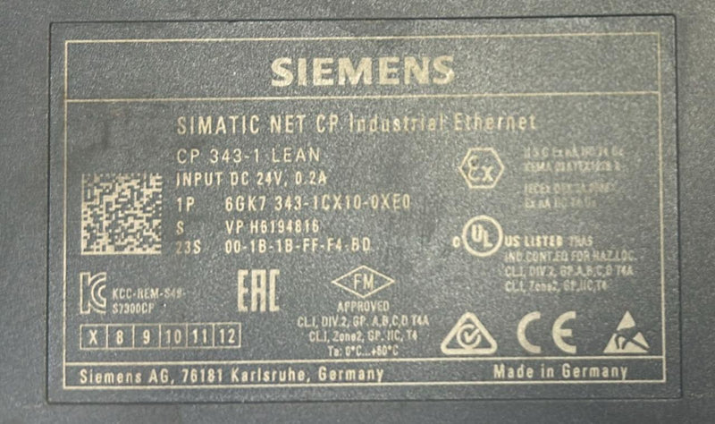 SIEMENS 6GK7 343-1CX10-0XE0 (CP 343-1) MODULE