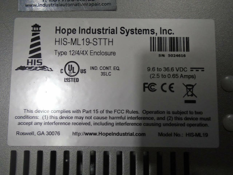 HOPE INDUSTRIAL SYSTEM SCREEN HIS-ML19-STTH