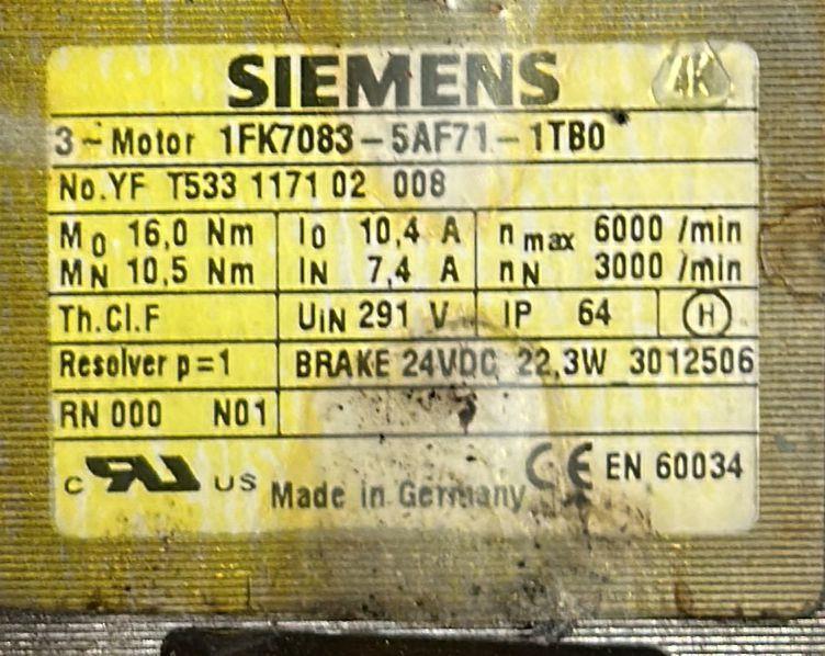 SIEMENS SERVOMOTOR 1FK7083-5AF71-1TB0