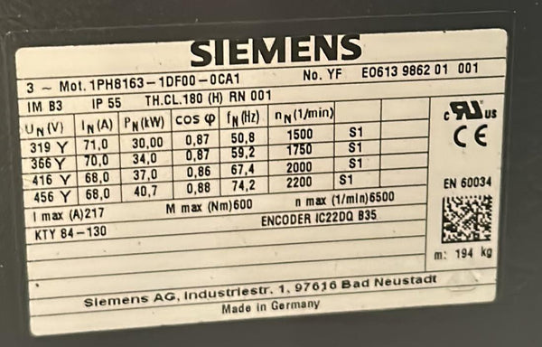 SIEMENS SPINDLE MOTOR 1PH8163-1DF00-0CA1