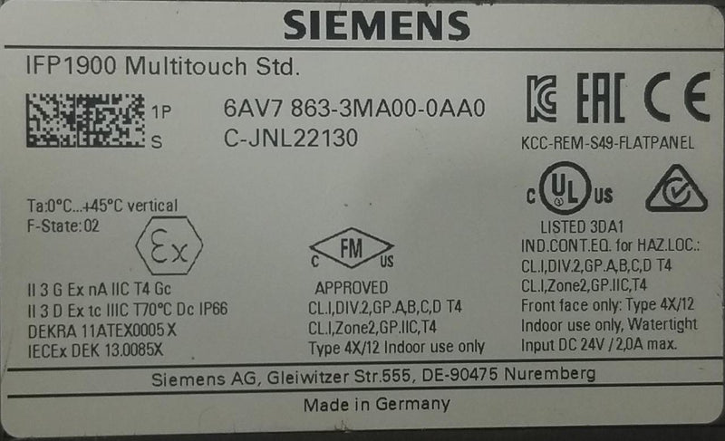 SIEMENS IFP1900 MULTITOUCH STD.   6AV7863-3MA00-0AA0