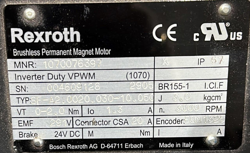 REXROTH BRUSHLESS MAGNET MOTOR   1070076397     SF-A2.0020.030-10.050