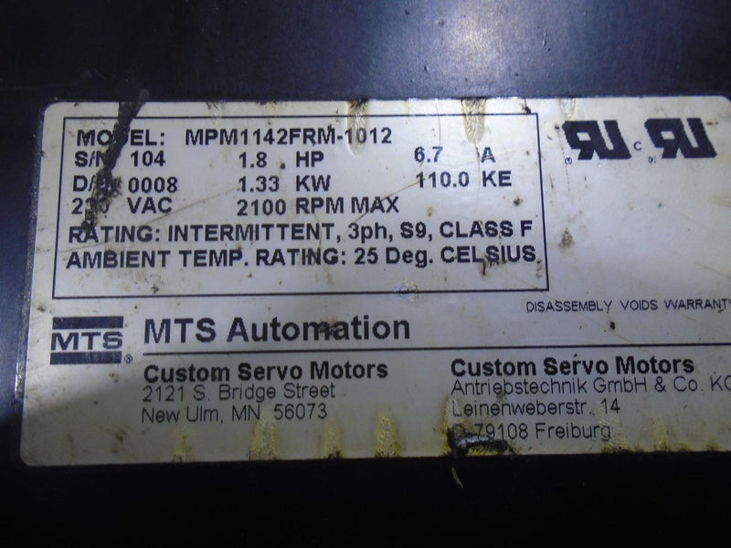 MTS AUTOMATION MOTOR MPM1142FRM-1012