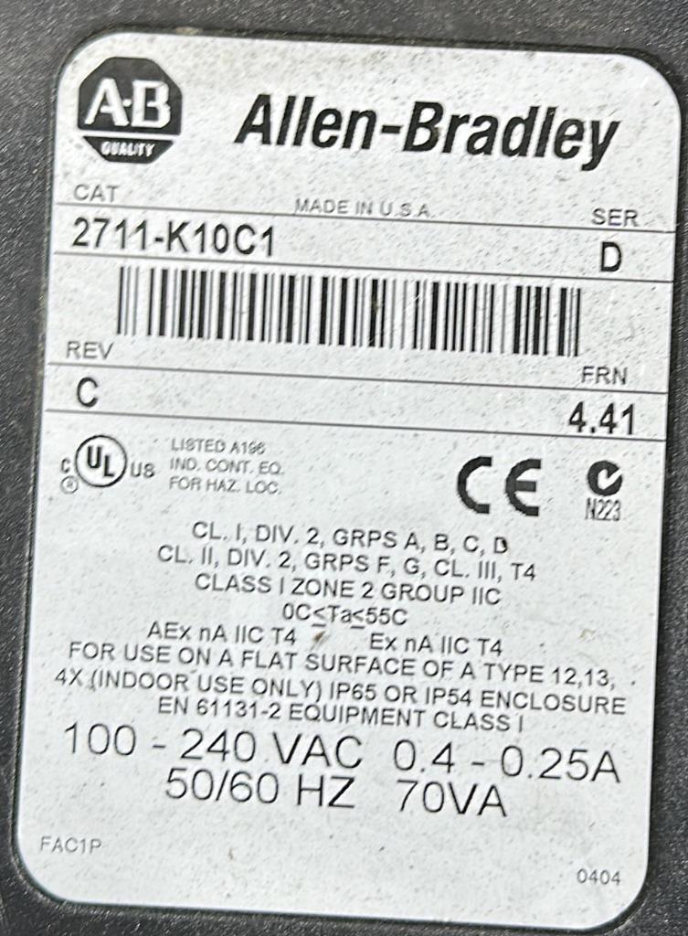 ALLEN BRADLEY PANELVIEW 1000       2711-K10C1      SER  D