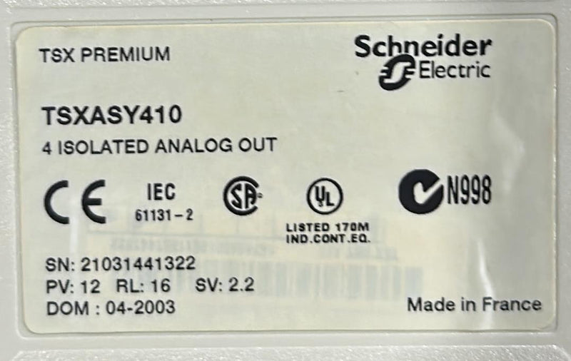 SCHNEIDER ISOLATED ANALOG OUTPUT MODULE     TSXASY410