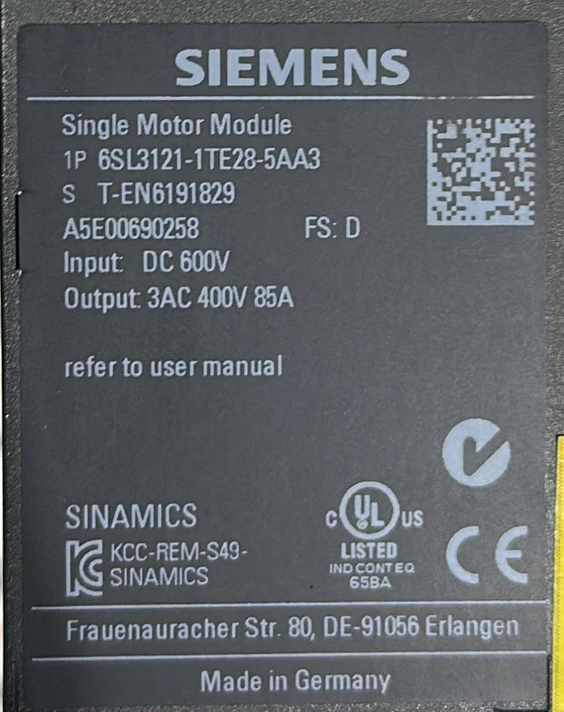 SIEMENS SINAMICS DRIVE 6SL3121-1TE28-5AA3