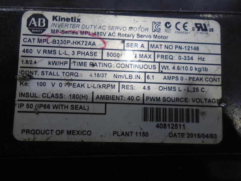 ALLEN BRADLEY MOTOR MPL-B330P-HK72AA