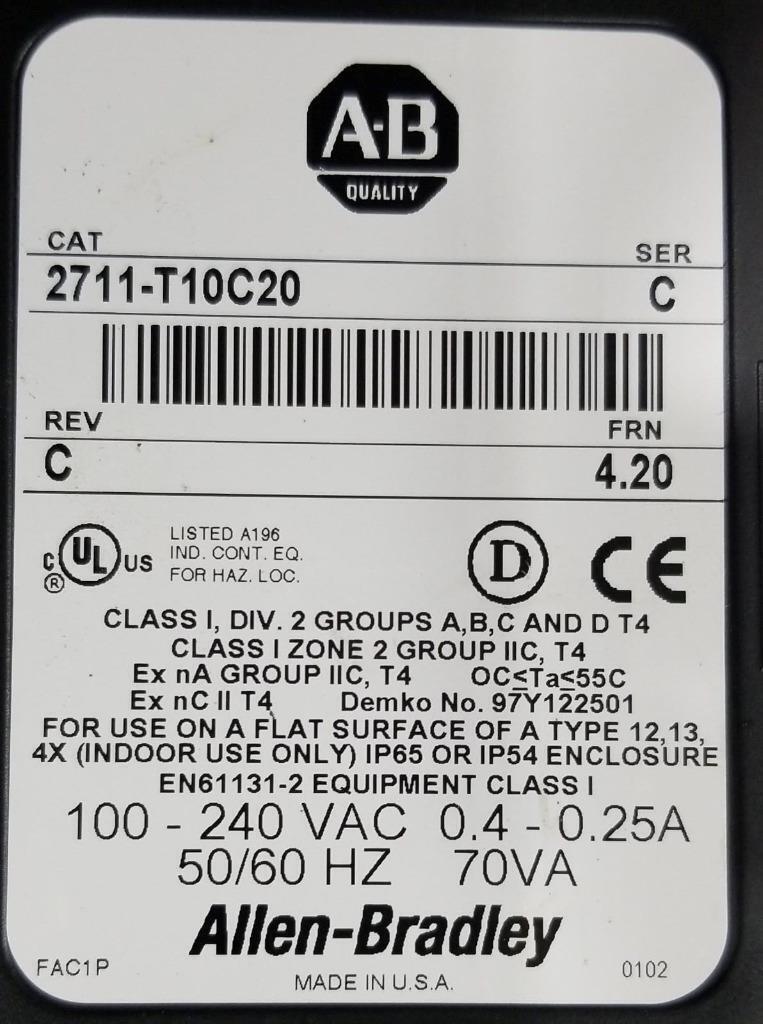 ALLEN BRADLEY PANELVIEW 1000 2711-T10C20 SER C