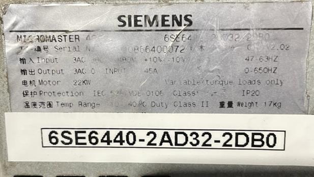 SIEMENS MICROMASTER 6SE6440-2AD32-2DB0