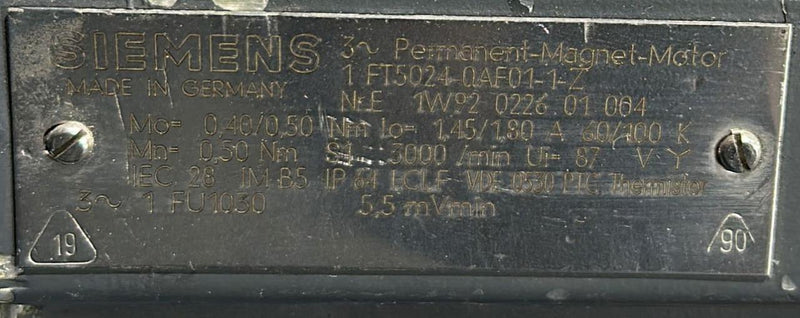 SIEMENS SERVOMOTOR 1FT5024-0AF01-1-Z