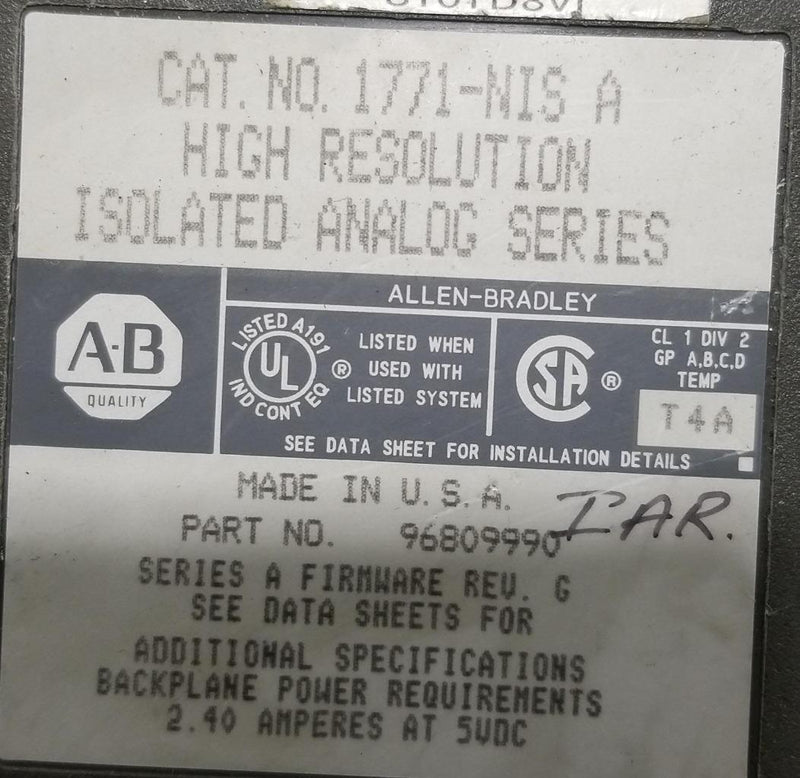 ALLEN BRADLEY HIGH RESOLUTION ISOLATED ANALOG 1771-NIS A