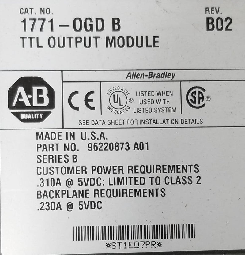 ALLEN BRADLEY TTL OUTPUT MODULE 1771-OGD