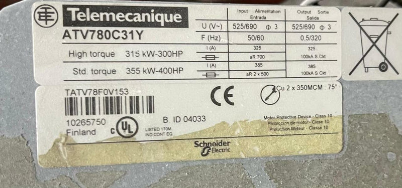 SCHNEIDER ELECTRIC DRIVE ATV780C31Y - AS IS