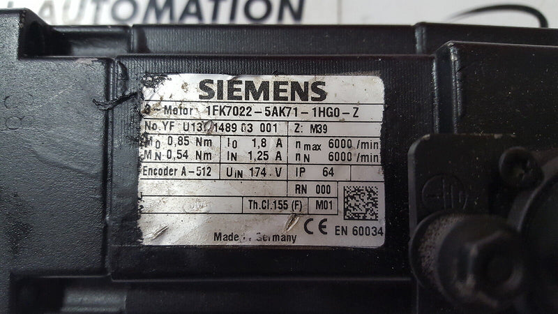 SIEMENS SERVOMOTOR 1FK7022-5AK71-1HGO-Z