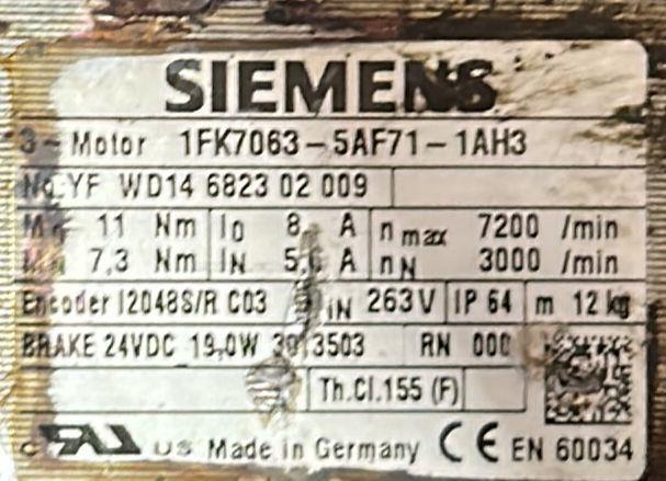 SIEMENS SERVOMOTOR  1FK7063-5AF71-1AH3