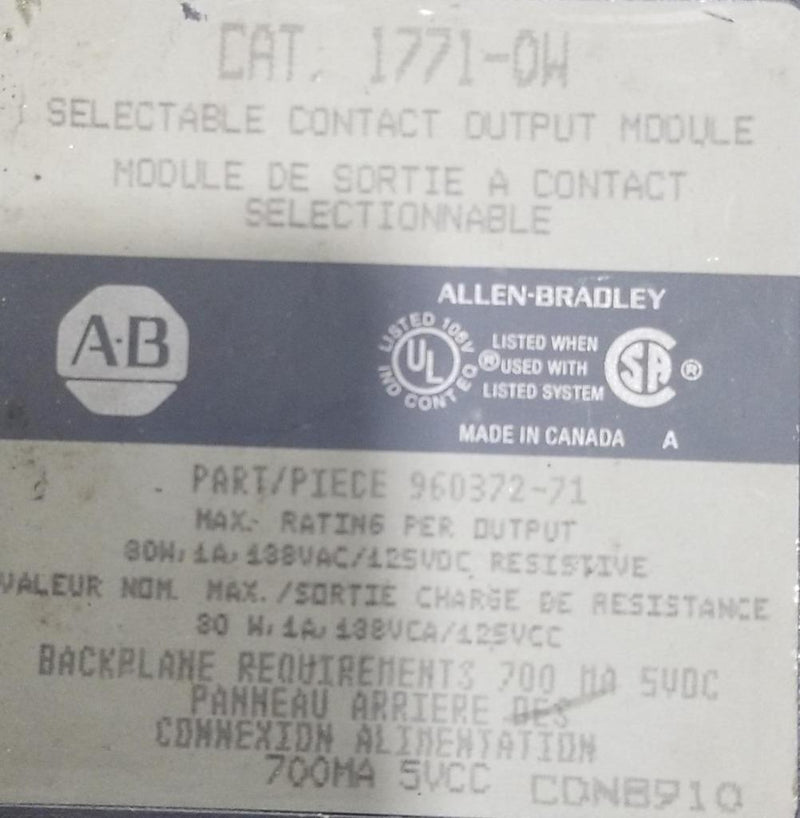 ALLEN BRADLEY SELECTABLE CONTACT OUTPUT MODULE   1771-OW