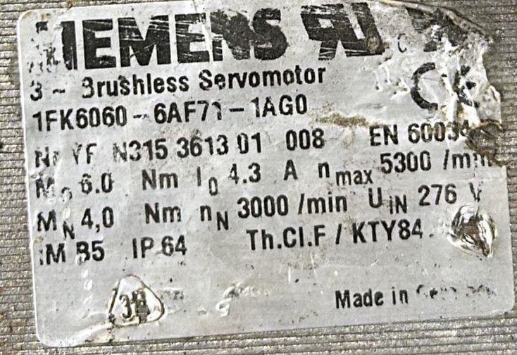 SIEMENS SERVOMOTOR 1FK6060-6AF71-1AG0