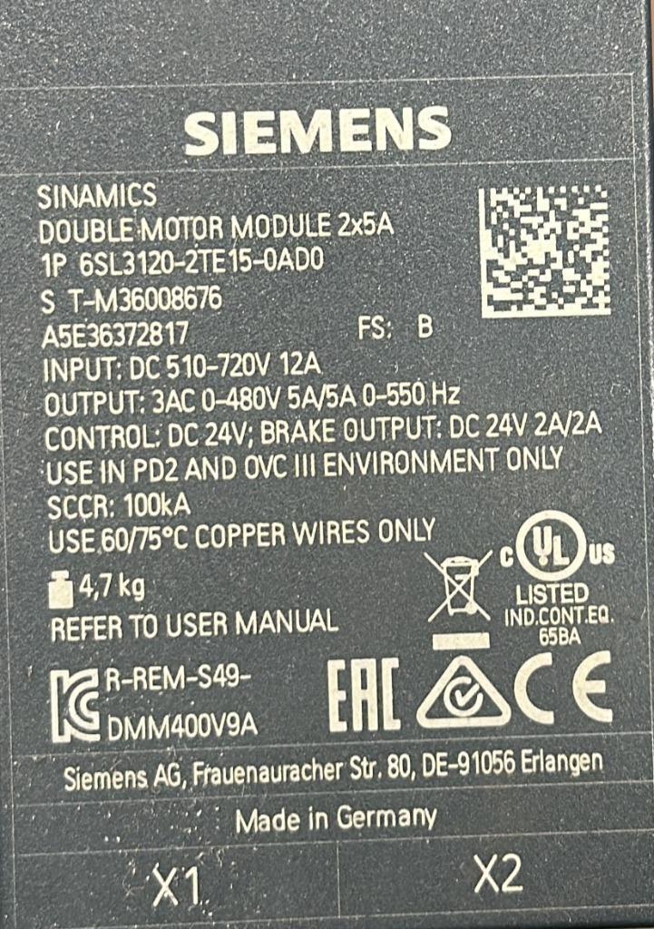 SIEMENS DRIVE  6SL3120-2TE15-0AD0