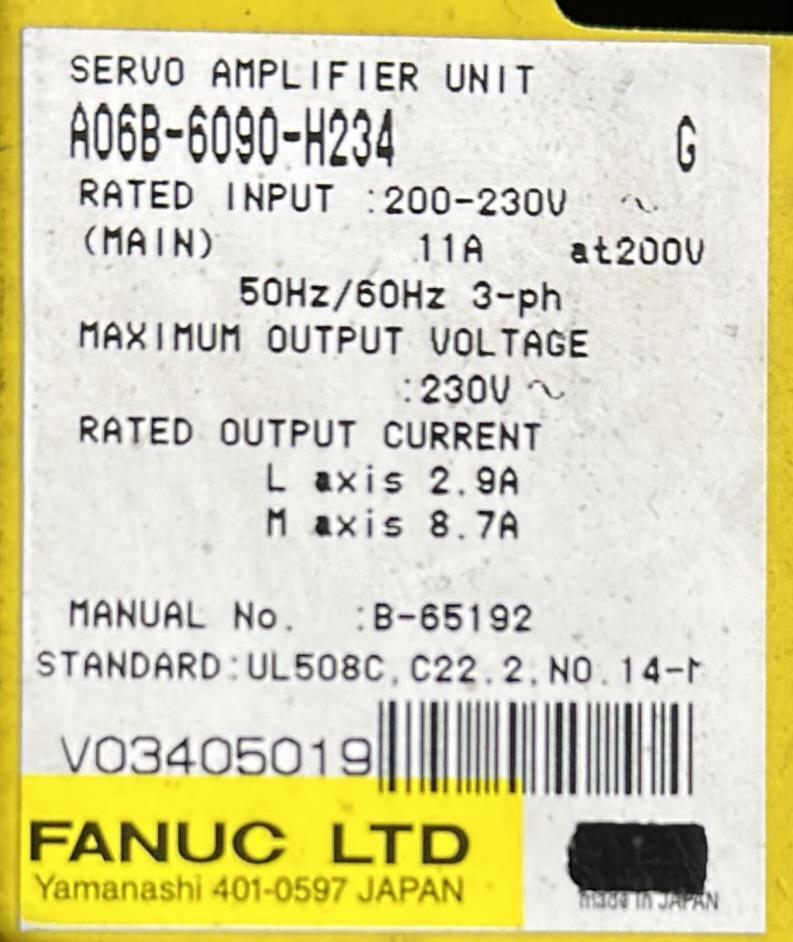 FANUC SERVO AMPLIFIER UNIT A06B-6090-H234