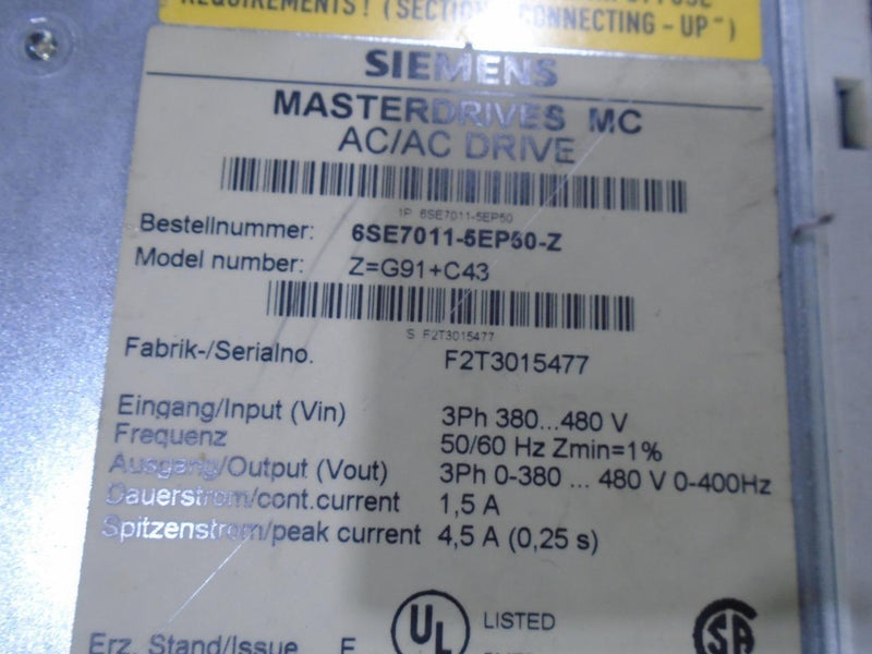 SIEMENS MASTERDRIVE 6SE7011-5EP50-Z