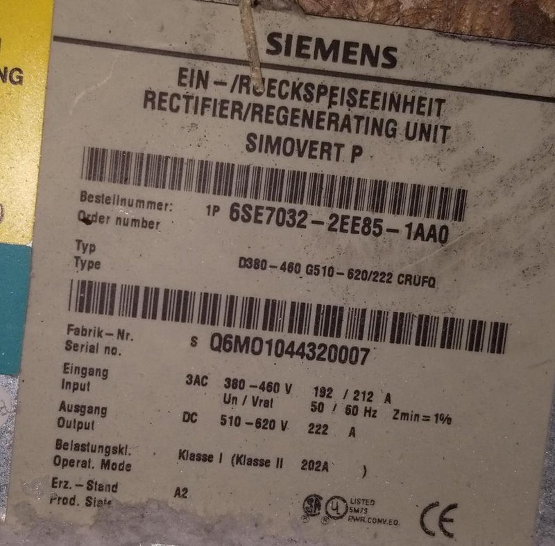 SIEMENS RECTIFIER/ REGENERATING UNIT  6SE7032-2EE85-1AA0