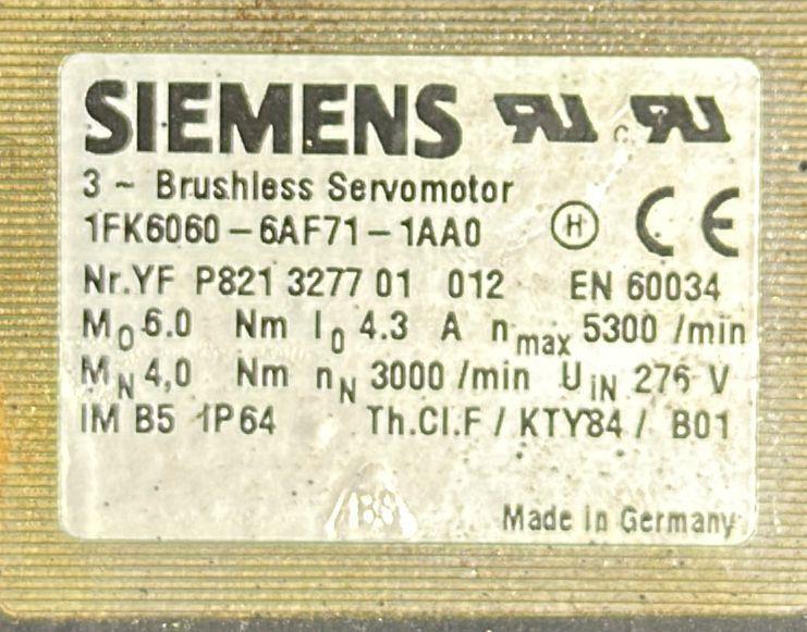 SIEMENS SERVOMOTOR 1FK6060-6AF71-1AA0