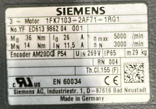 SIEMENS SERVOMOTOR 1FK7103-2AF71-1RG1