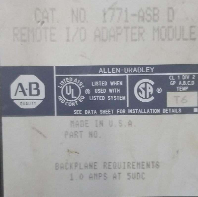 ALLEN BRADLEY REMOTE I/O MODULE  1771-ASB D