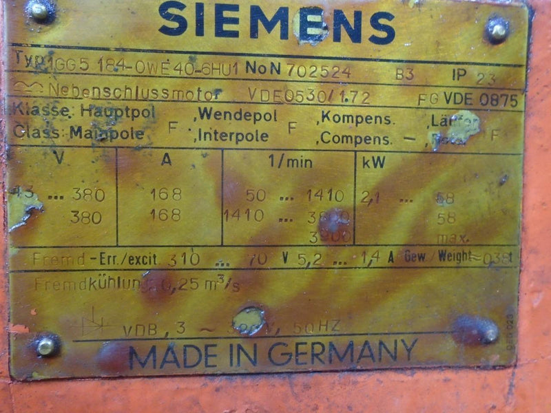 SIEMENS DC MOTOR 1GG5184-OWE40-6HU1