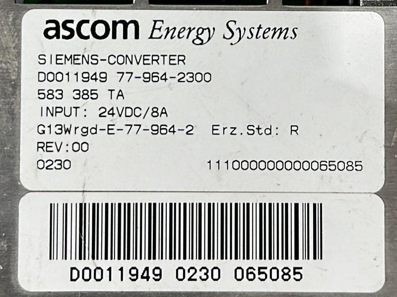 SIEMENS D0011949 77-964-2300 24V-DC DC TO DC POWER CONVERTER