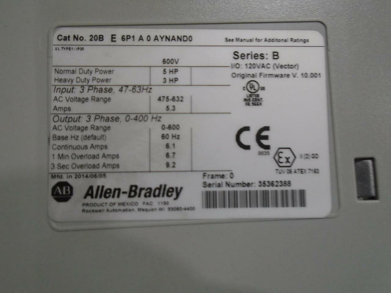 ALLEN BRADLEY POWERFLEX 700 20BE6P1A0AYNAND0