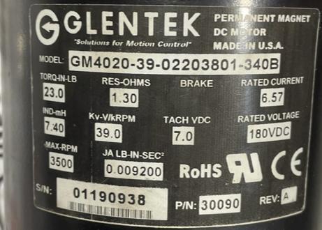 GLENTEK DC SERVO MOTOR GM4020-39-02203801-340B