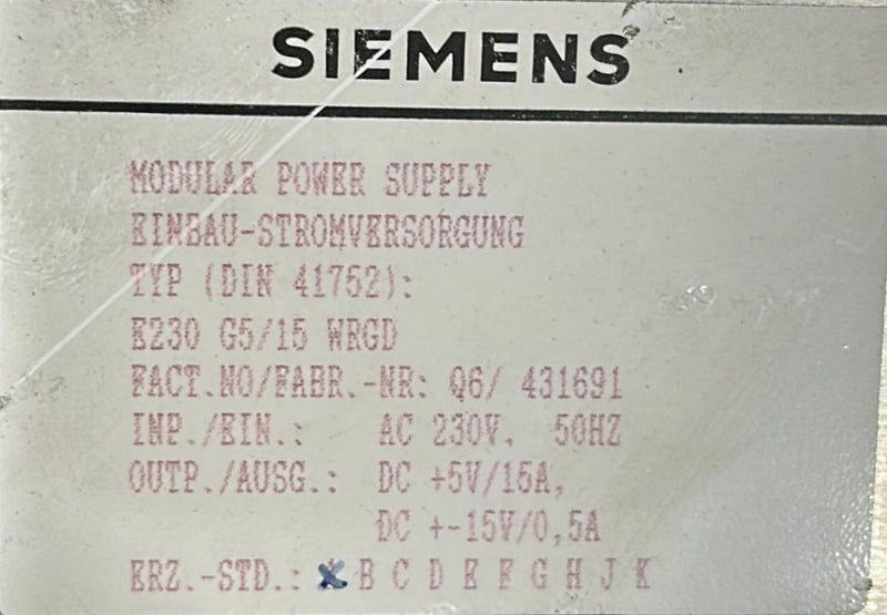 SIEMENS MODULAR POWER SUPPLY  DIN41752