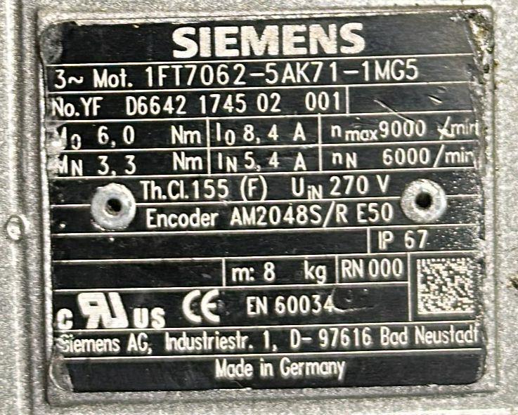 SIEMENS SERVOMOTOR 1FT7062-5AK71-1MG5