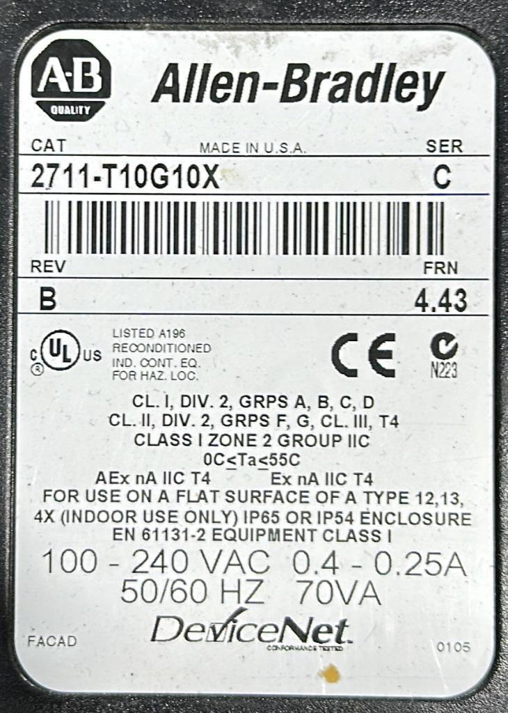 ALLEN BRADLEY PANELVIEW 1000      2711-T10G10X     SER  C