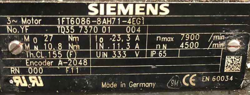 SIEMENS SERVO MOTOR 1FT6086-8AH71-4EG1