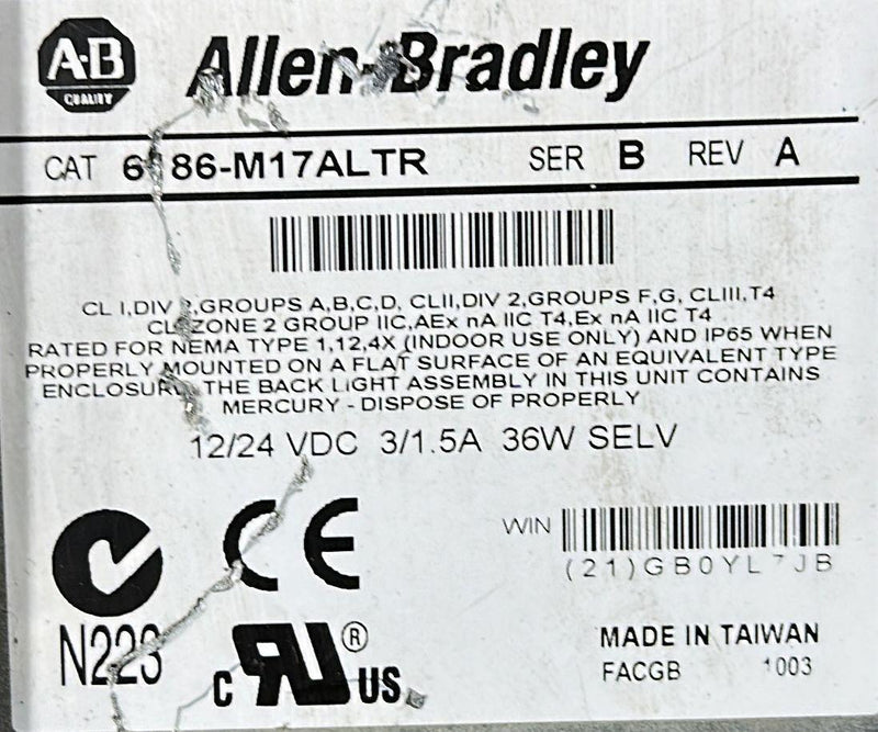 ALLEN BRADLEY VERSAVIEW 1700M   6186-M17ALTR    SER B    REV A