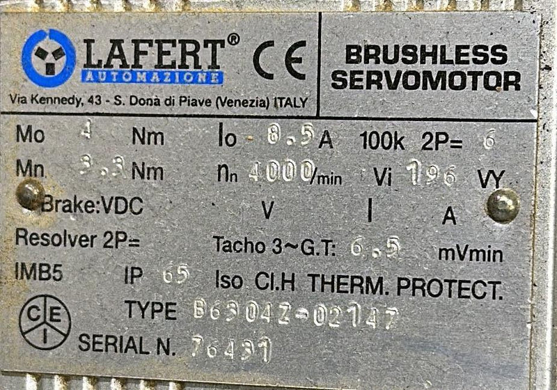 LAFERT BRUSHLES SERVOMOTOR B6304Z-02147