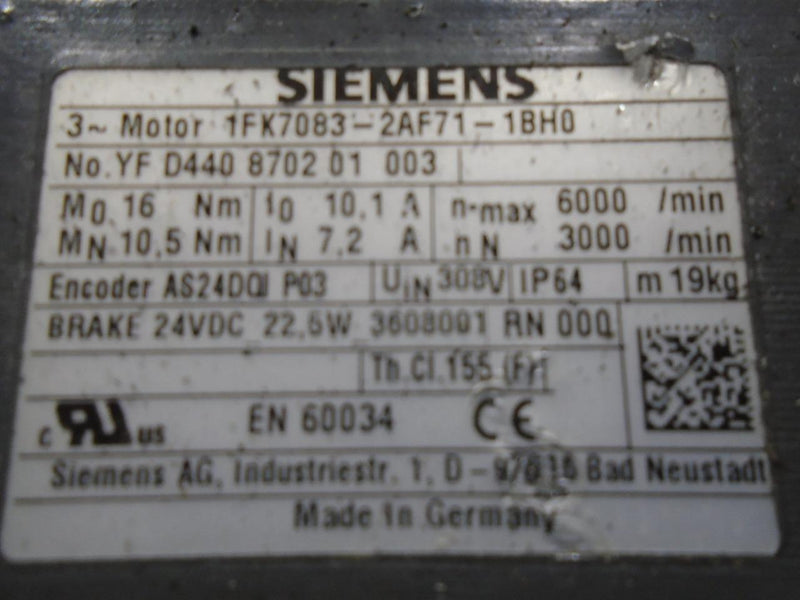 SIEMENS MOTOR  1FK7083-2AF71-1BH0