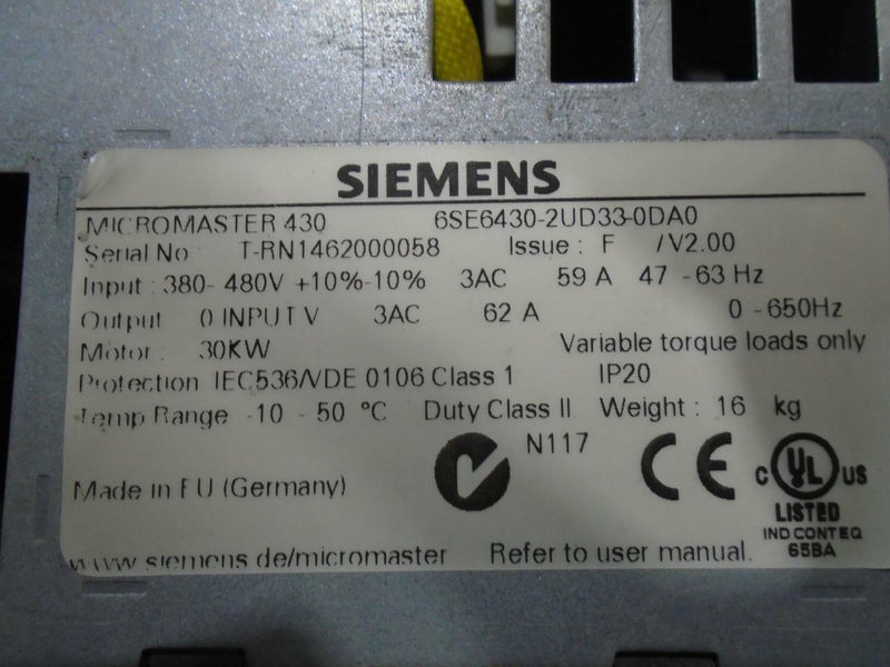 SIEMENS MICROMASTER 430 6SE6430-2UD33-0DA0